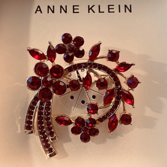 Anne Klein Brooch - red, bejewelled. 2" across - Picture 1 of 2